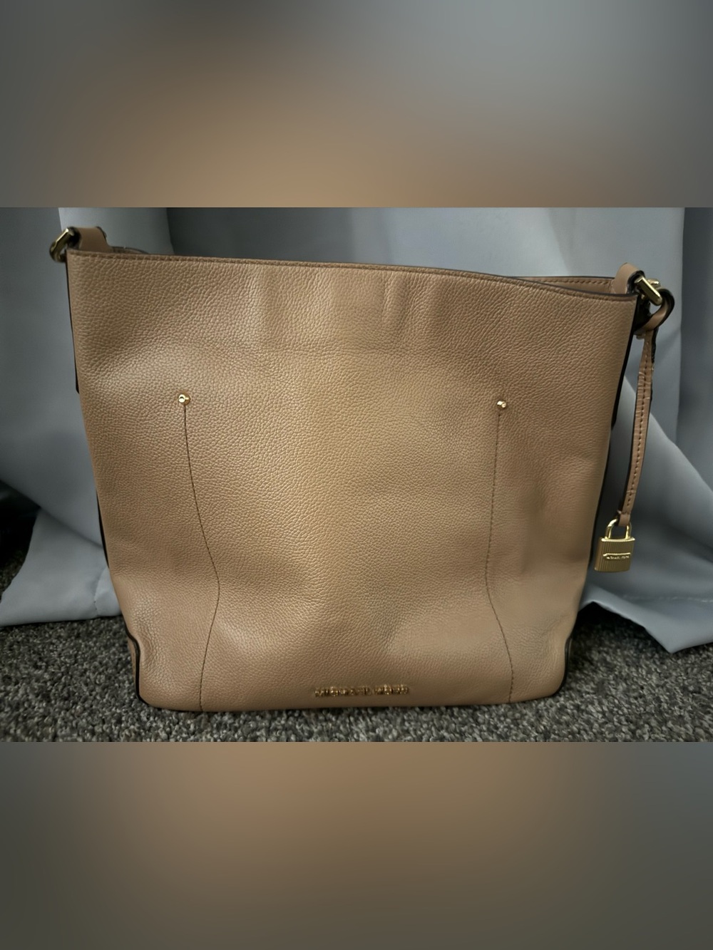 Michael Kors Beige Pebbled Leather Hobo Tote with Gold Hardware